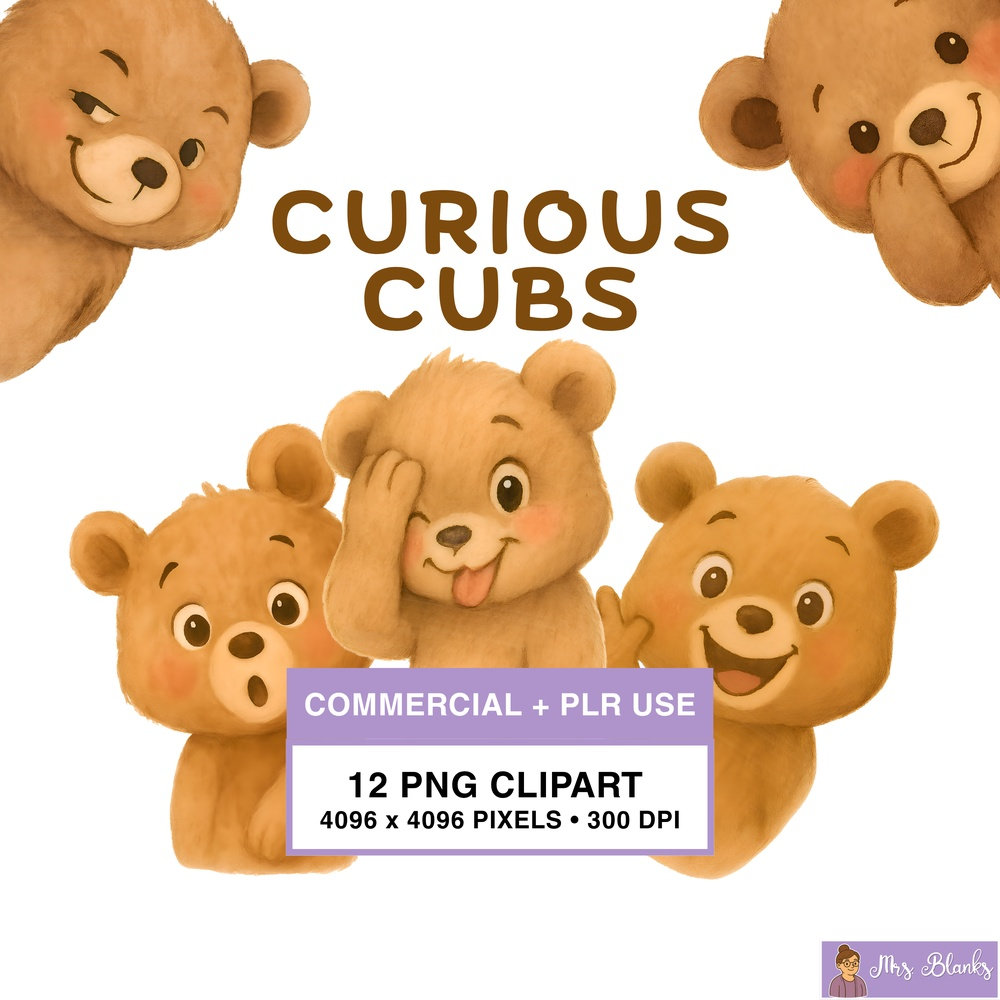 Cute Bear Cubs Clipart PNG - Commercial + PLR Use License