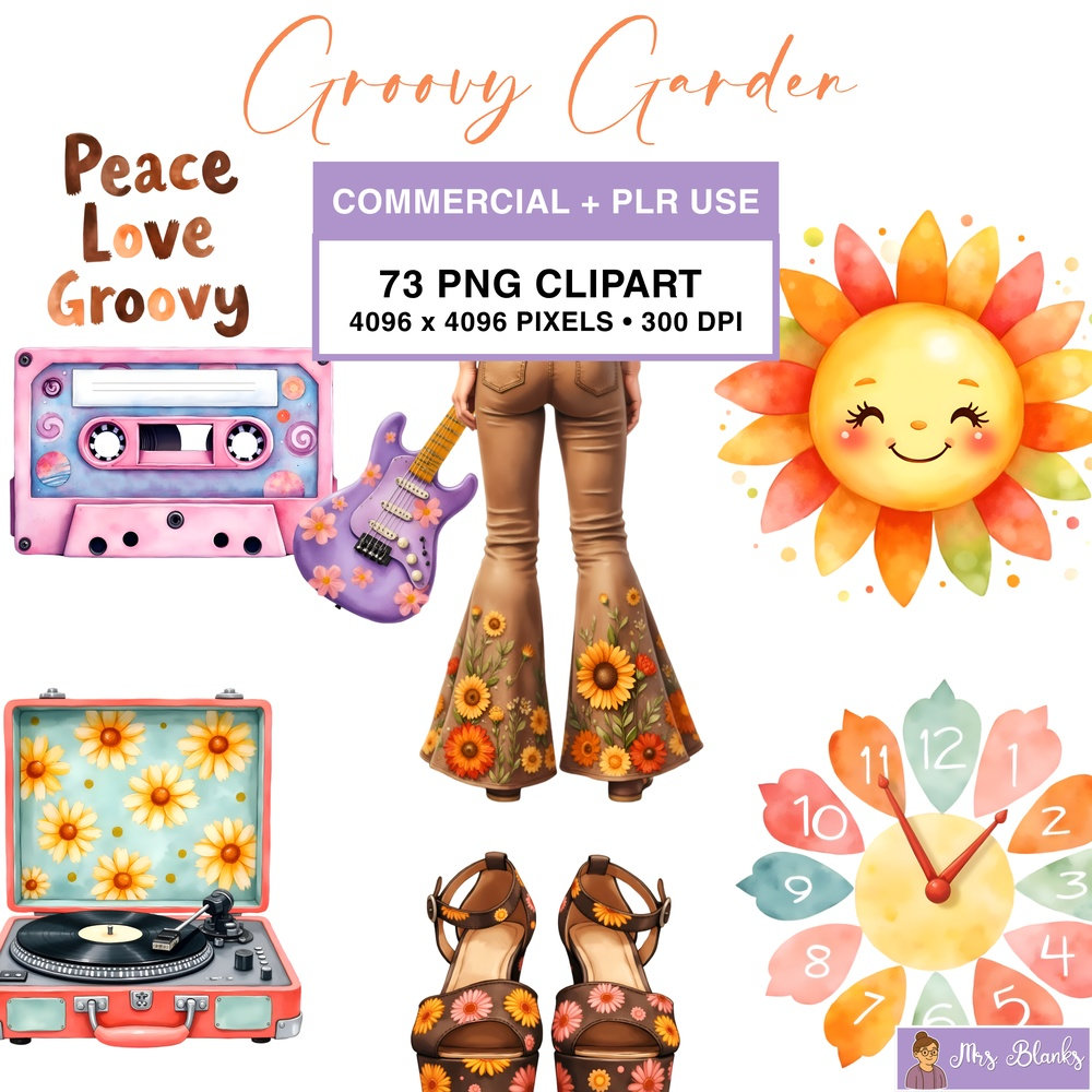 Retro Garden Clipart PNG - Commercial + PLR Use License