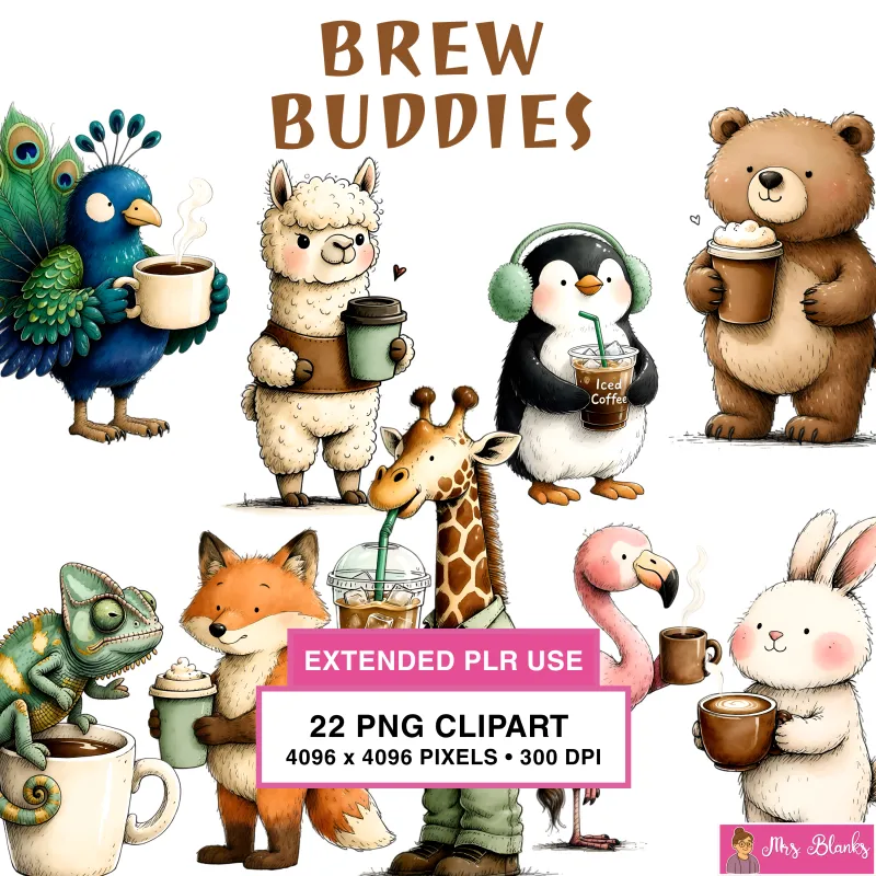 Coffee Loving Animal Clipart PNG - Extended License
