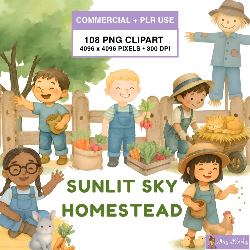 Kids Farm Homestead Clipart PNG - Commercial + PLR Use License
