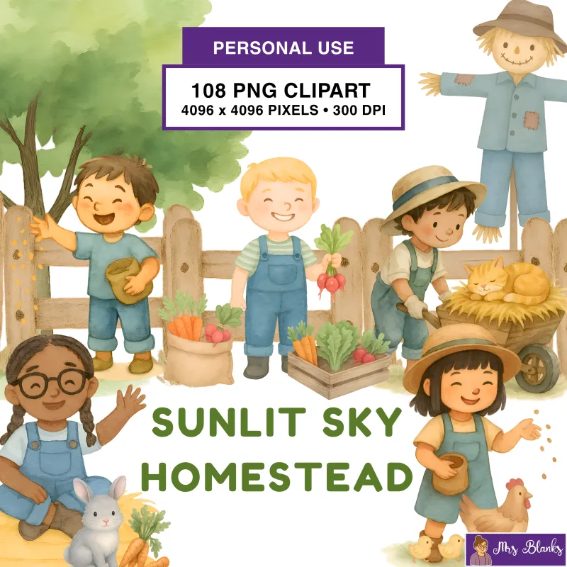Kids Farm Homestead Clipart PNG - Personal Use License