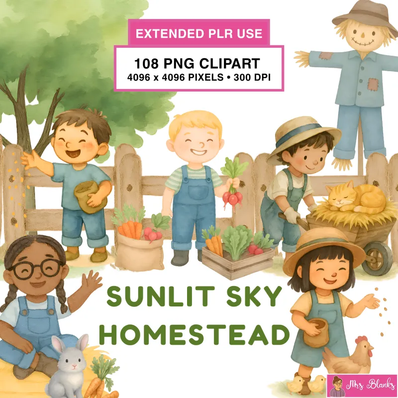 Kids Farm Homestead Clipart PNG - Extended License