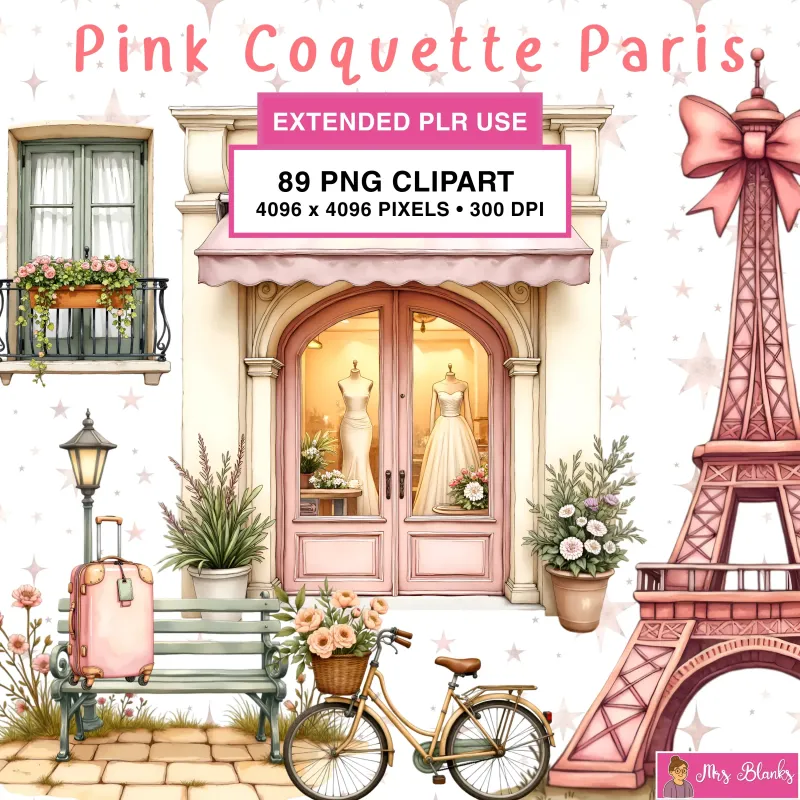 Pink Coquette Paris Watercolor Clipart PNG - Extended License - Pink Coquette Paris