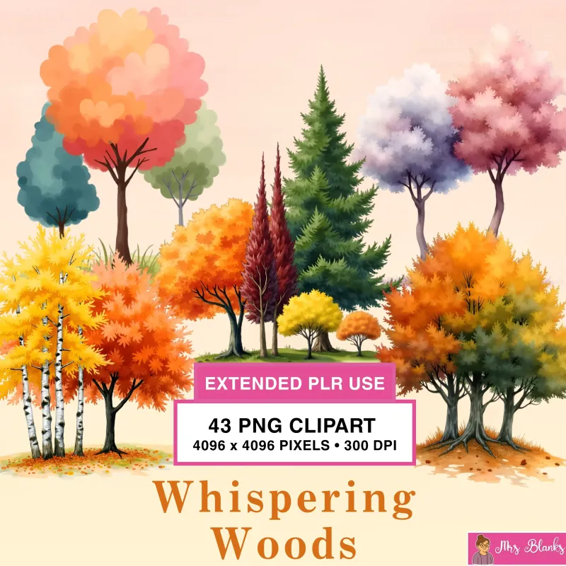 Colorful Woodland Tree Watercolor Clipart PNG - Extended License - Whispering Woods