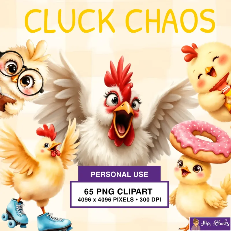 Funny Chicken and Farm Pun Clipart - Cluck Chaos