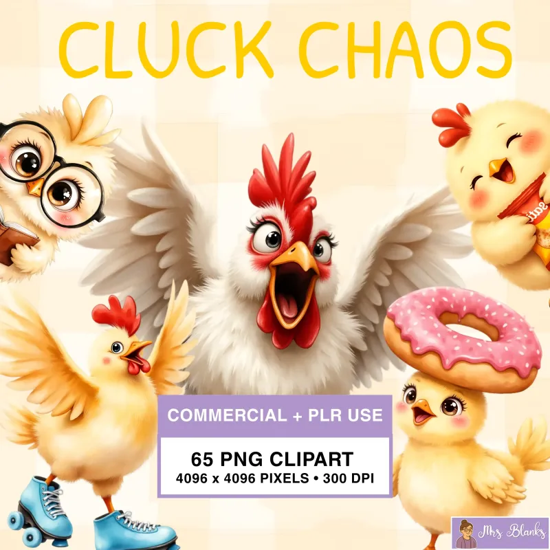 Funny Chicken and Farm Pun Clipart - Cluck Chaos