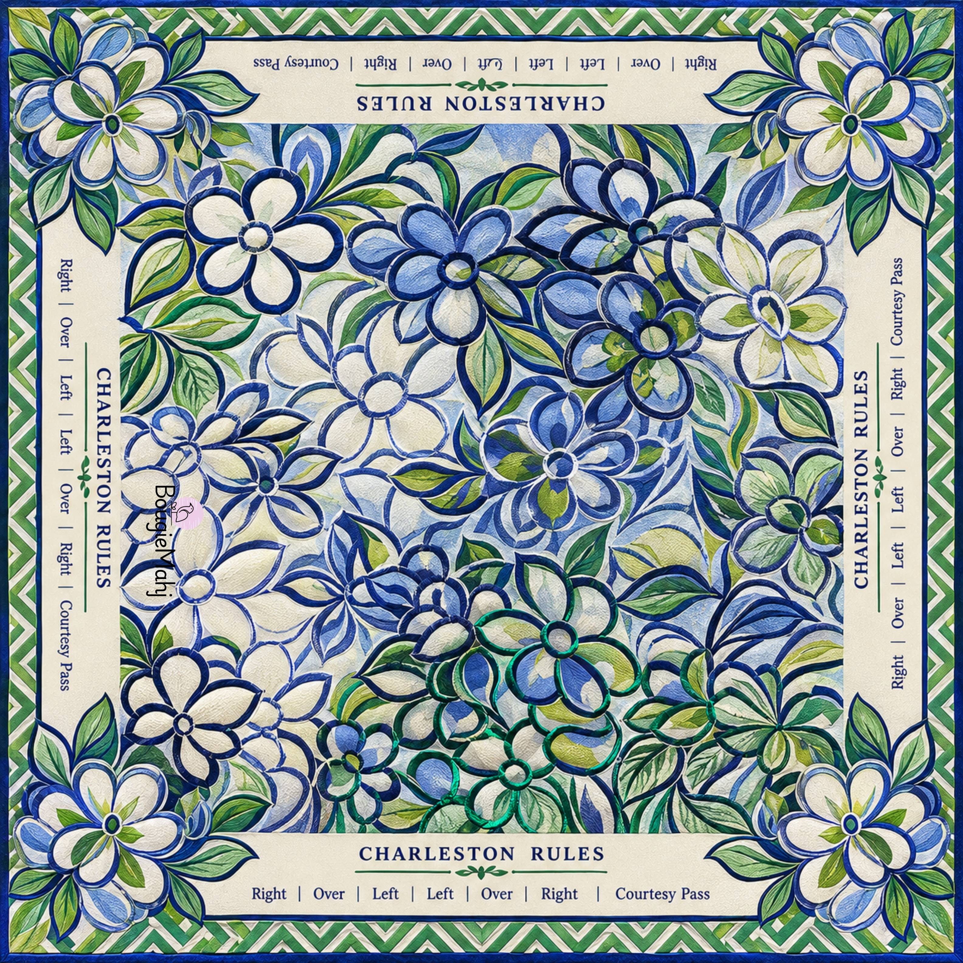 Blue & Green Sketched Flowers