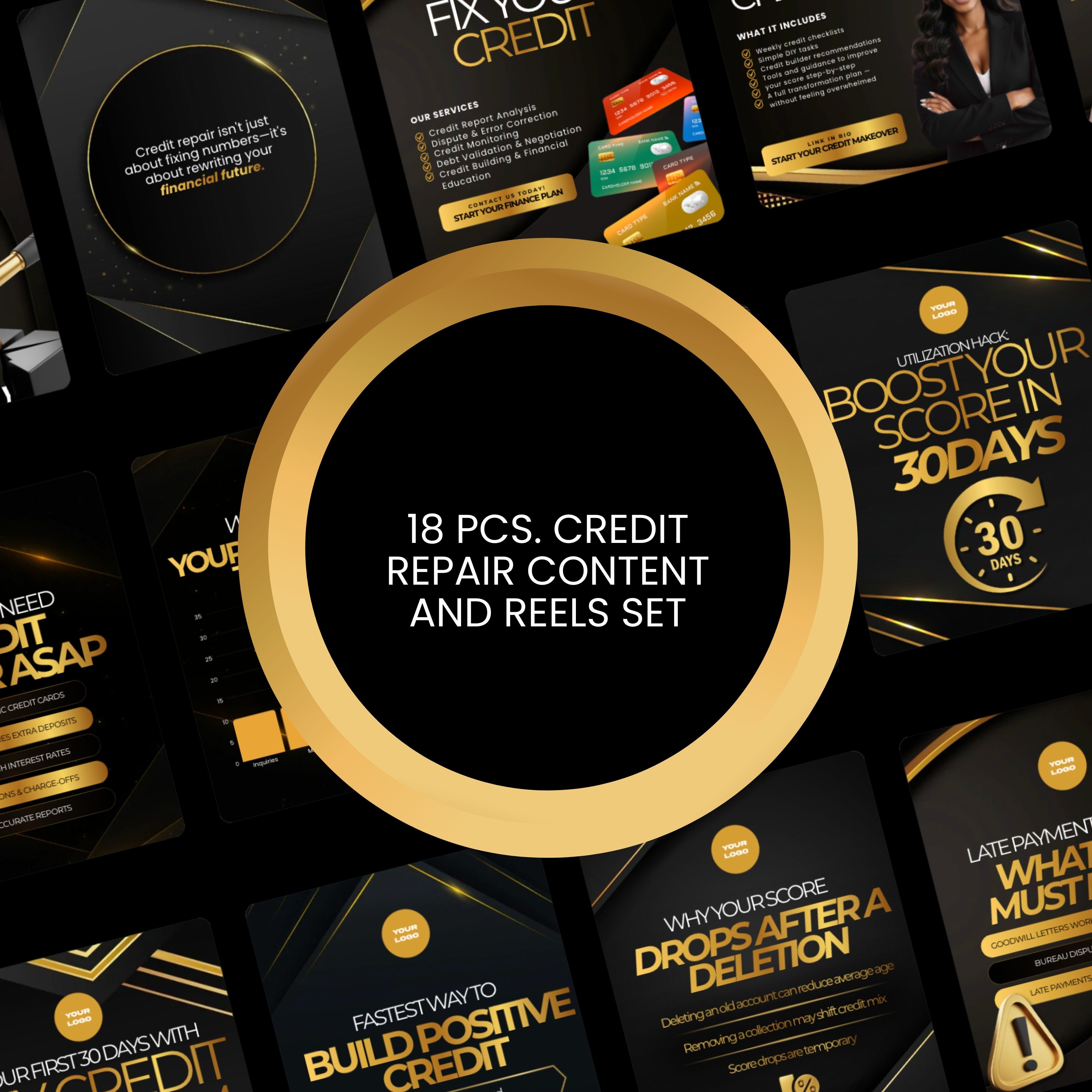 Black and Gold 18 Credit Repair Social Media Post and Reels Templates