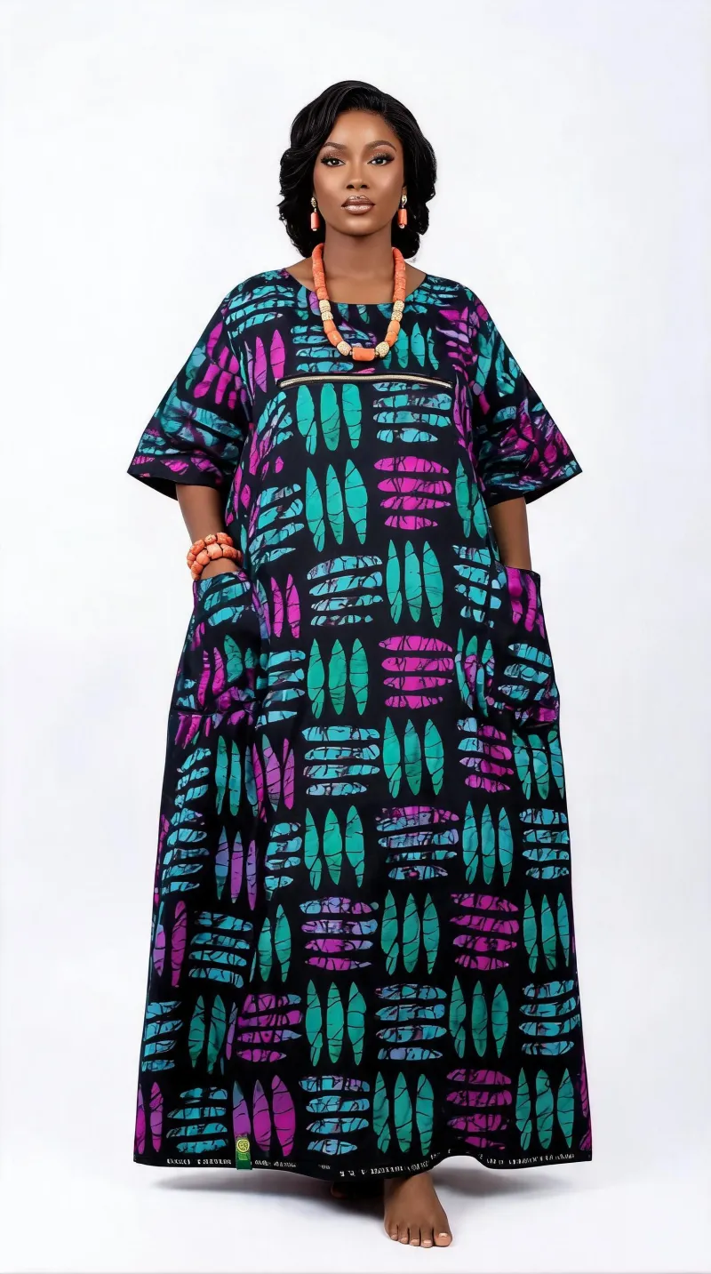 Urban-Mum Nursing Maxi Gown | Ankara African Print Breastfeeding-Friendly Dress