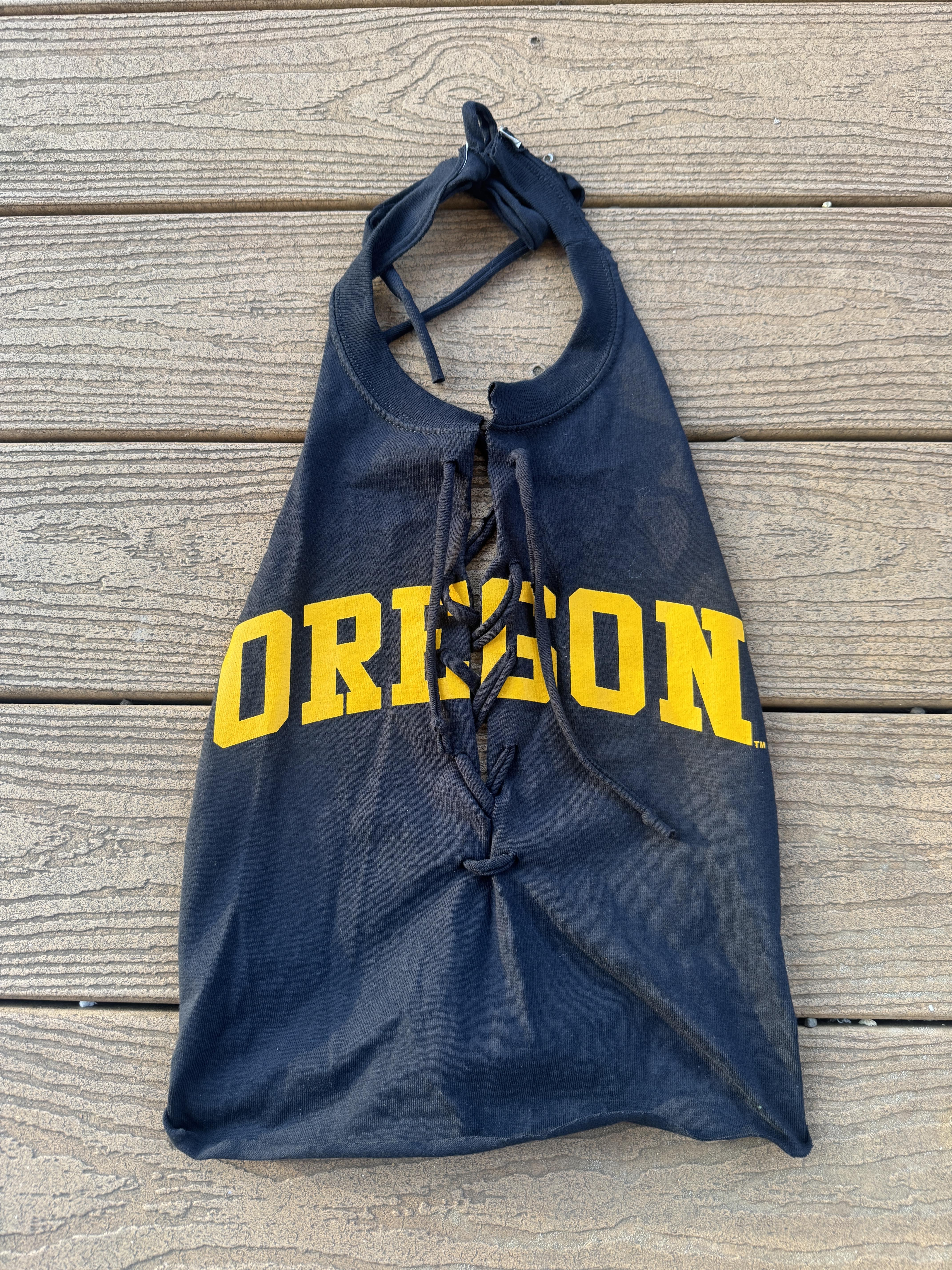 Oregon Ducks  Black Lace up front  Vintage halter top one size