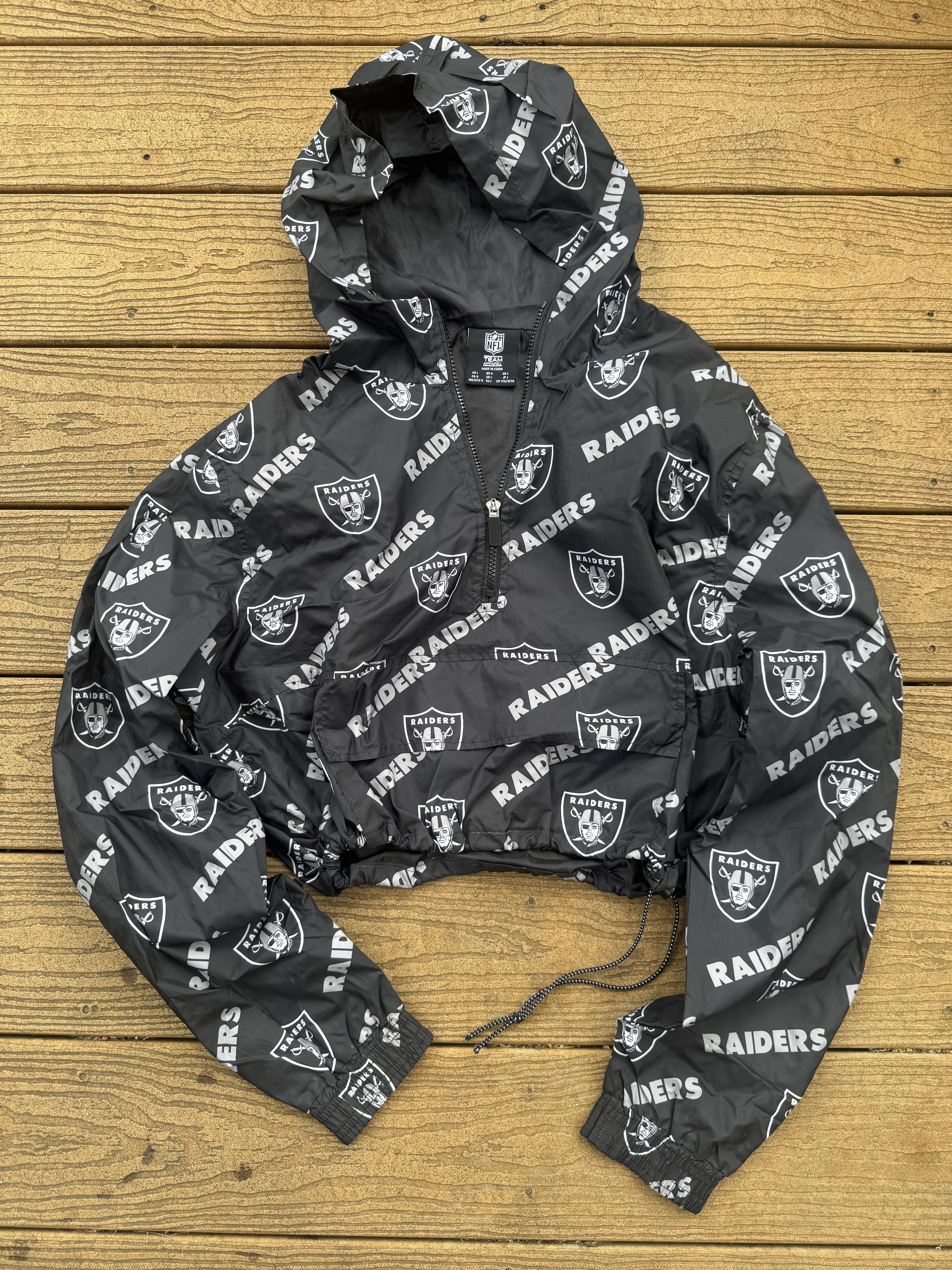 Las Vegas Raiders Windbreaker Cropped All Over Print Vintage Pullover NFL Large