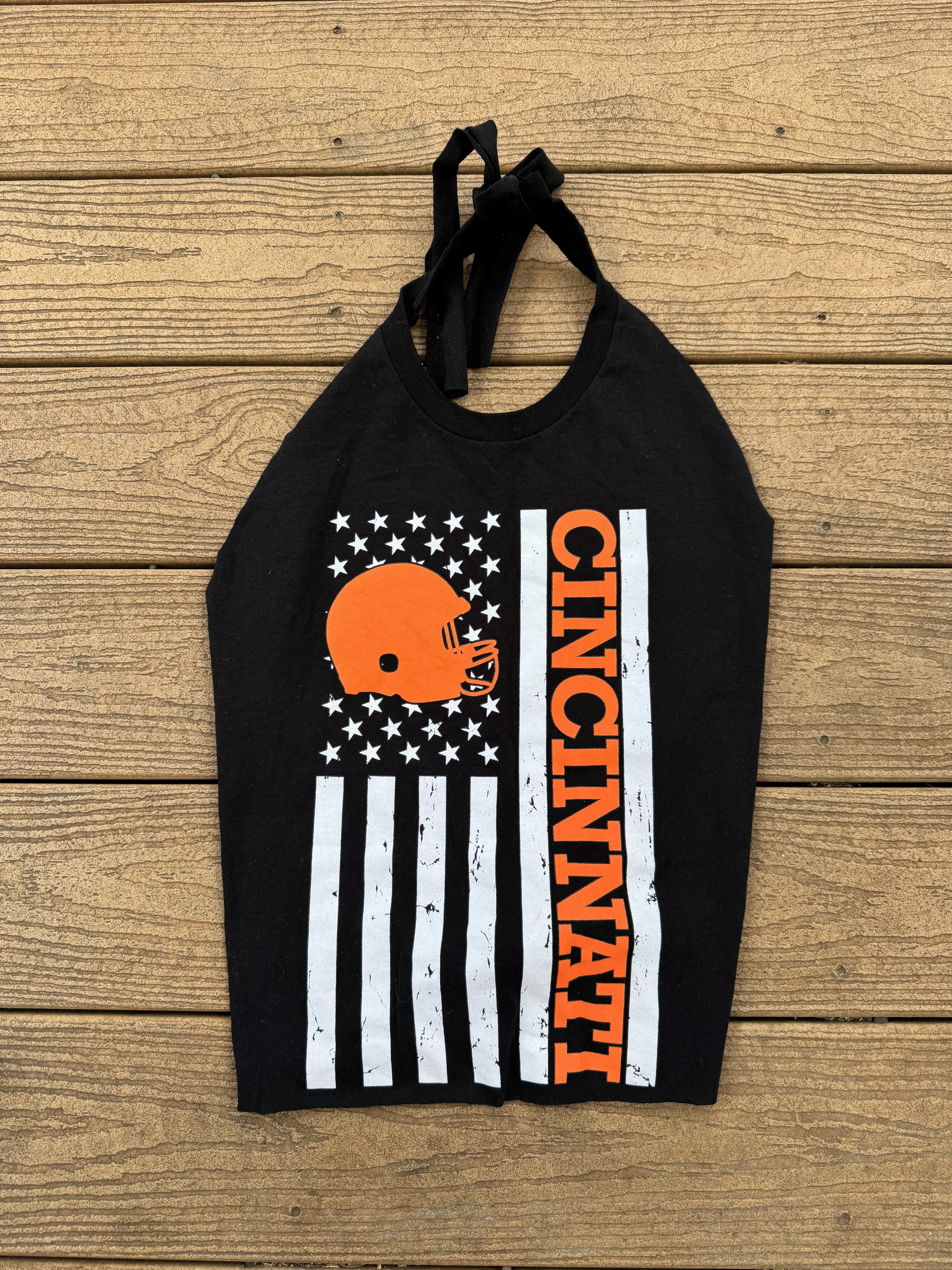 Bengals Black Halter top vintage flag design one size