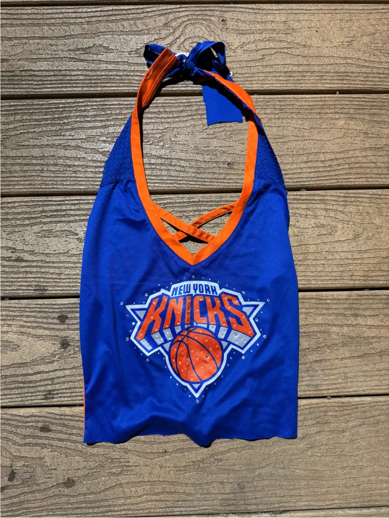  New York Knicks Vintage Reworked Halter Top Basketball NBA Finals One Size Blue SOLD OUT