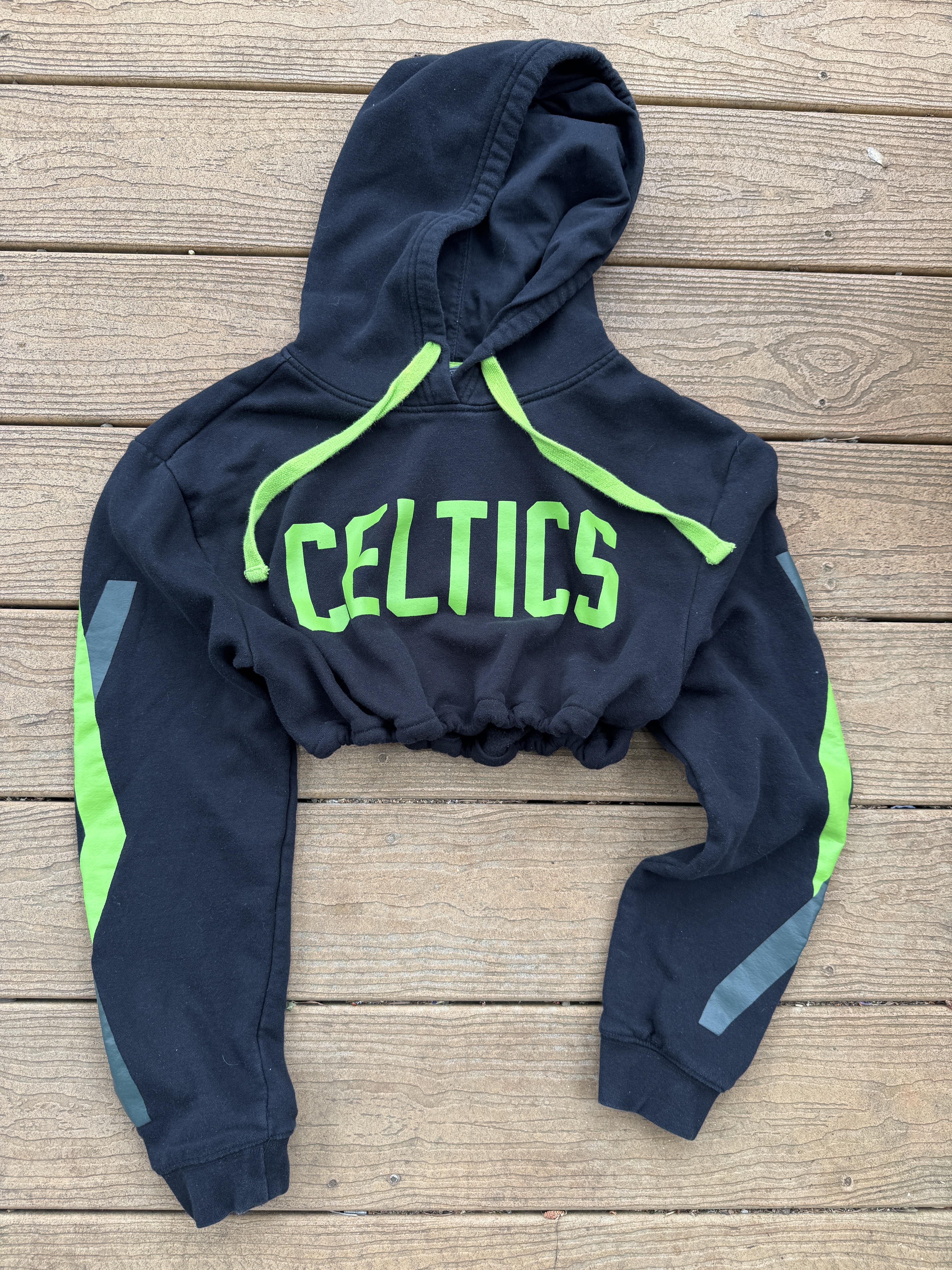 Boston Celtics Crop Hoodie Black Vintage NBA Small