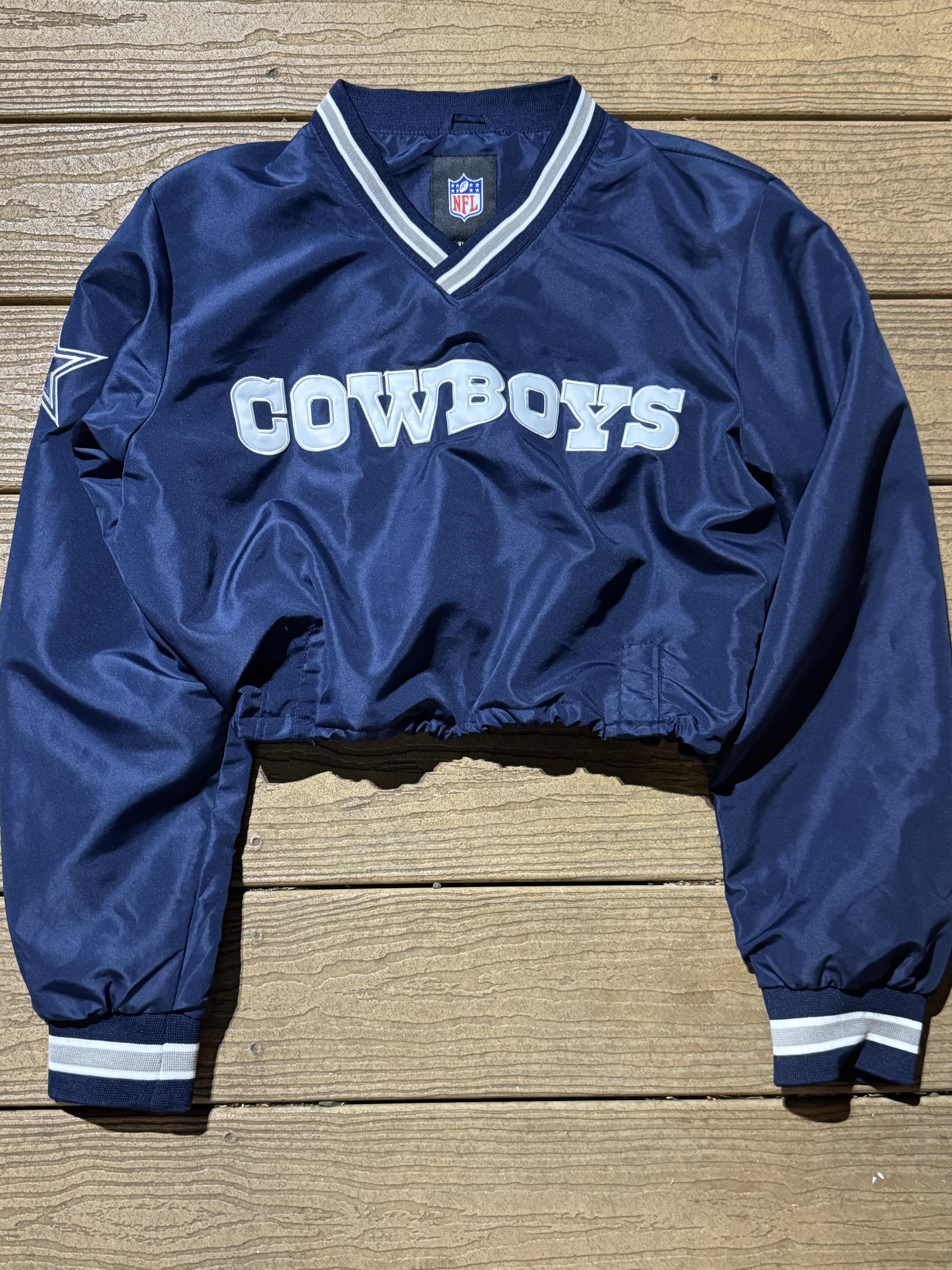 Dallas Cowboys Windbreaker Cropped Navy Vintage Pullover NFL Small