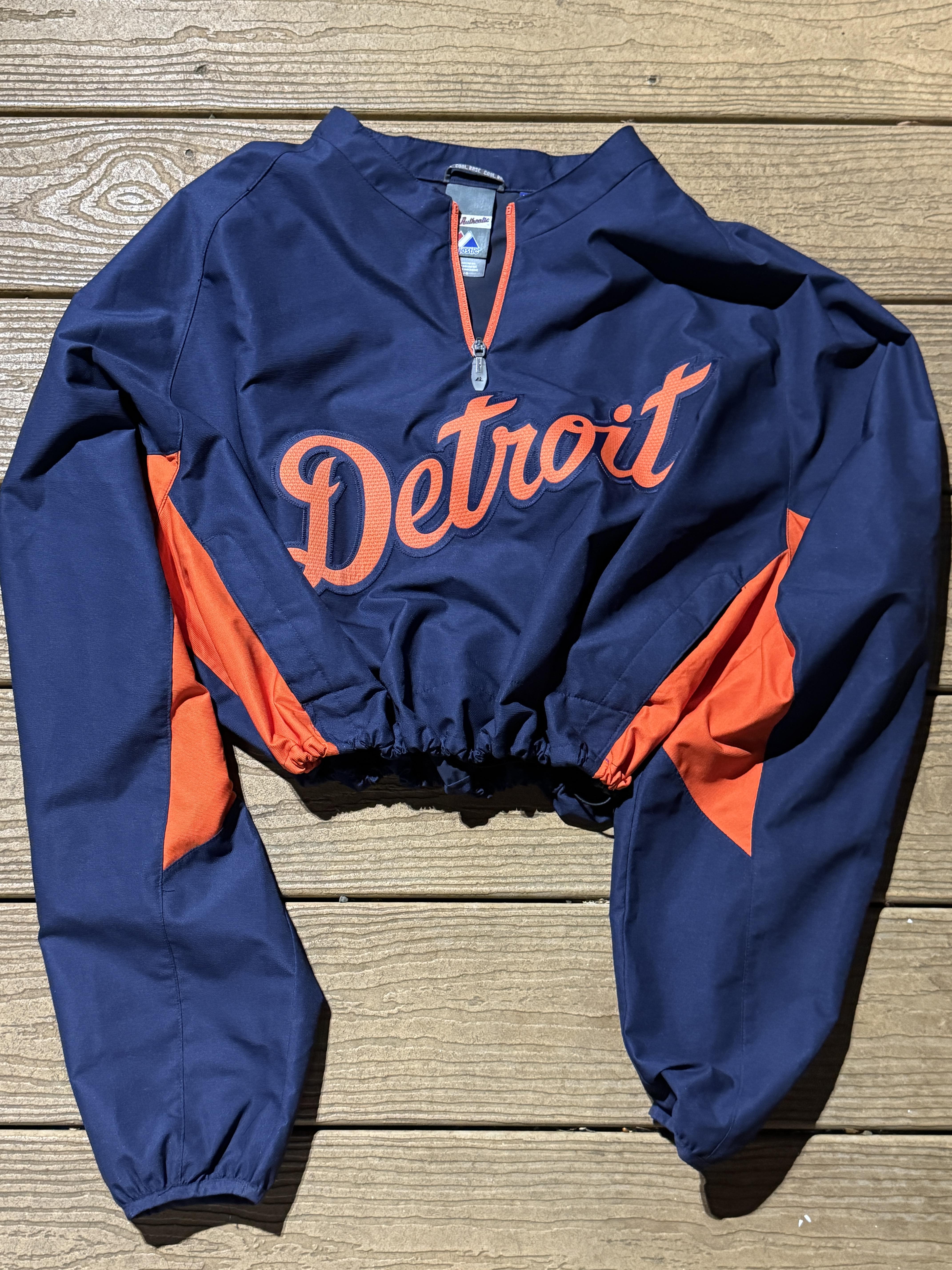 Detroit Tigers Windbreaker Cropped Navy Vintage Pullover MLB Large SOLD OUT