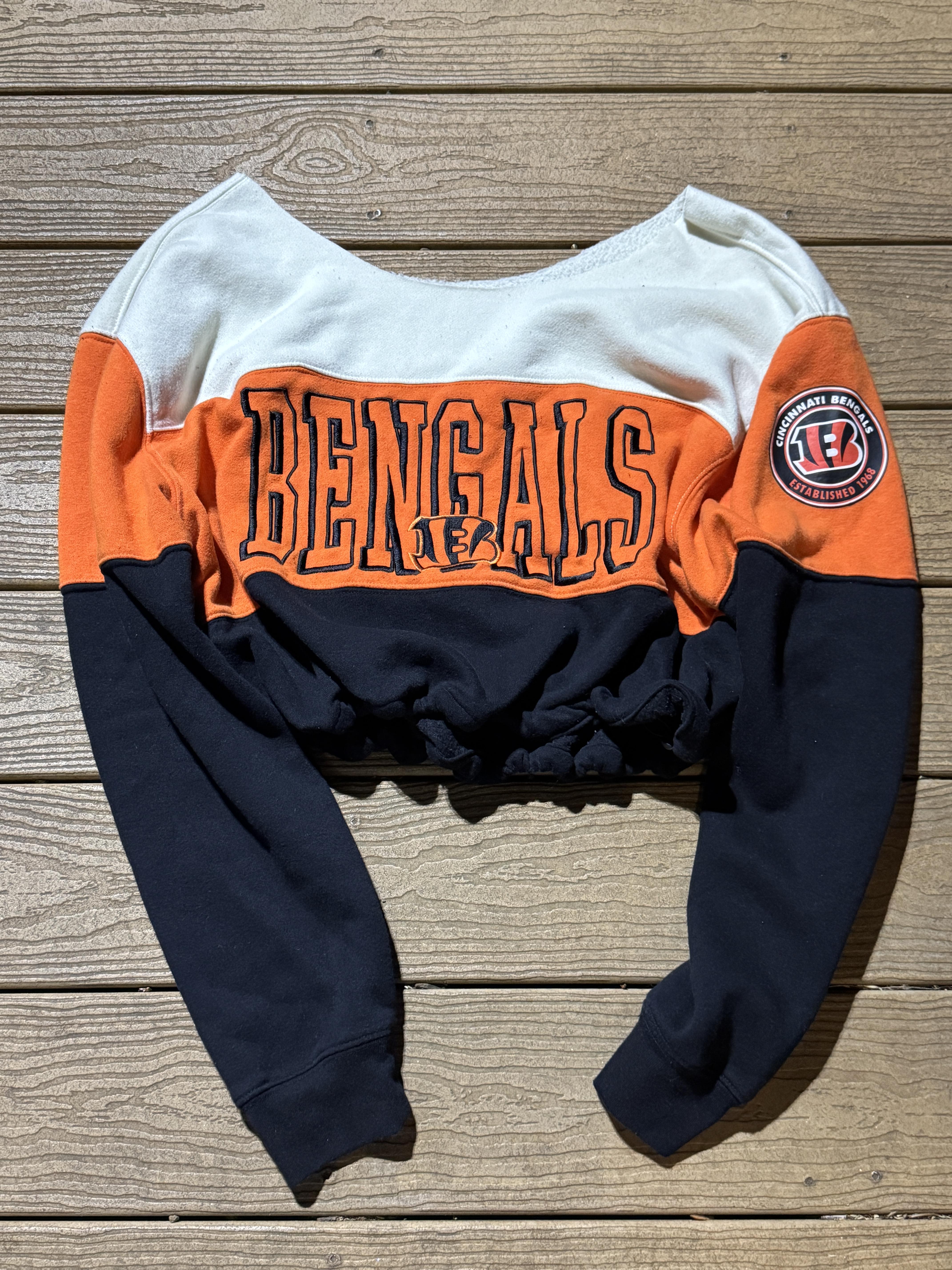 Cincinnatti Bengals Crop Sweatshirt Vintage NFL One Size Colorblock