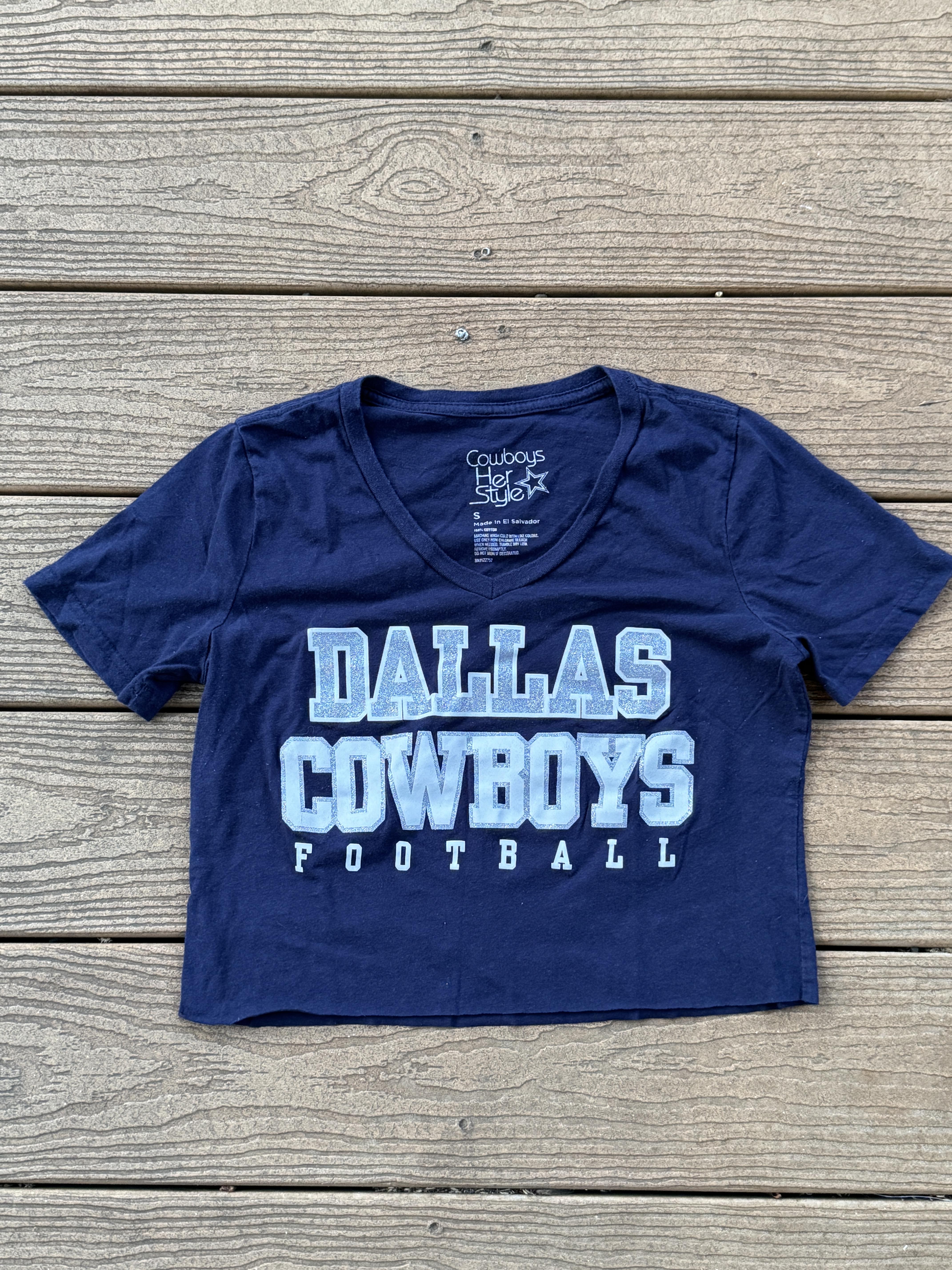Dallas Cowboys Crop Tee Vintage NFL Small Navy