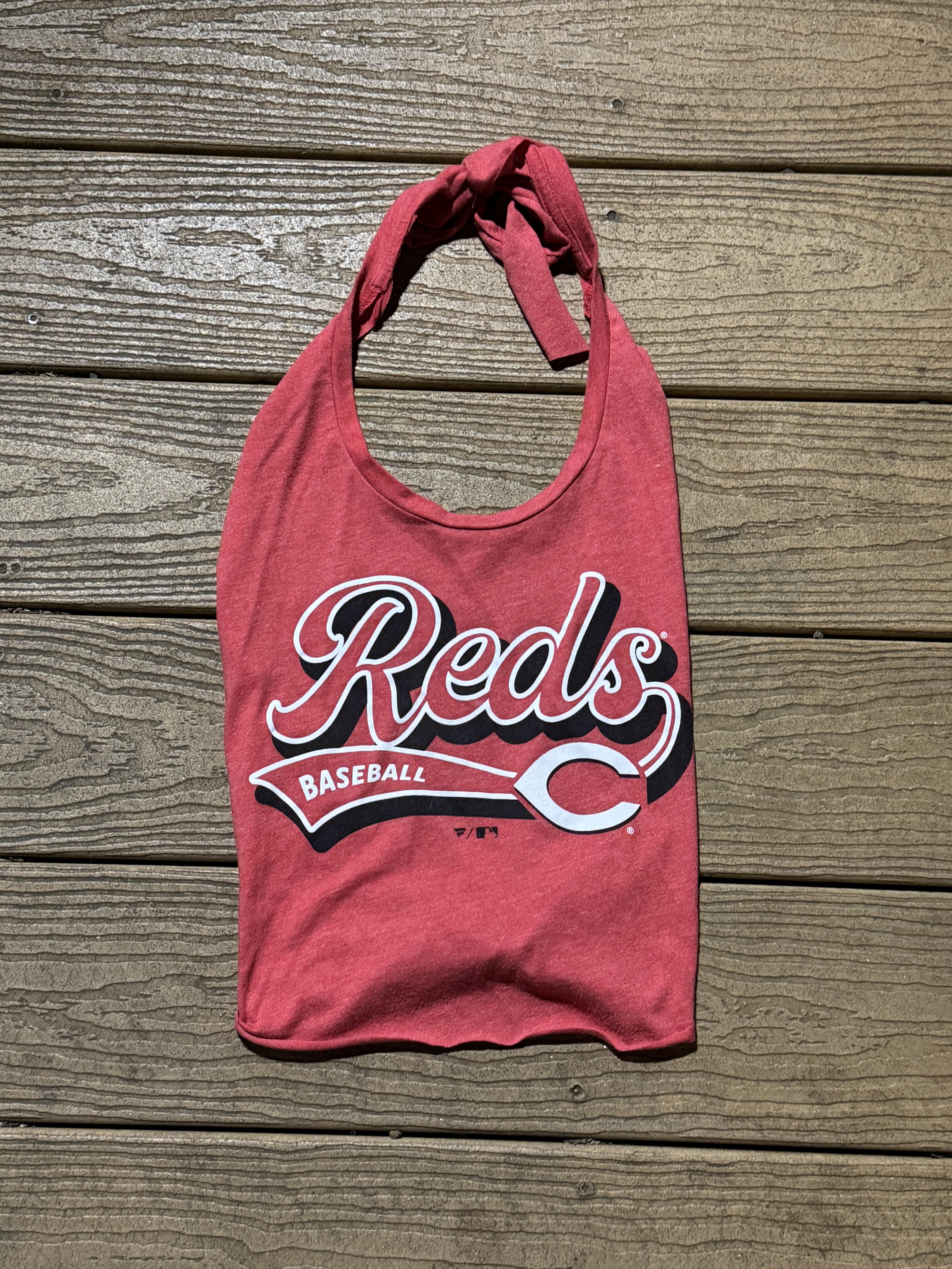 Cincinnati Reds Script  Vintage  Reworked Red Halter Top One Size