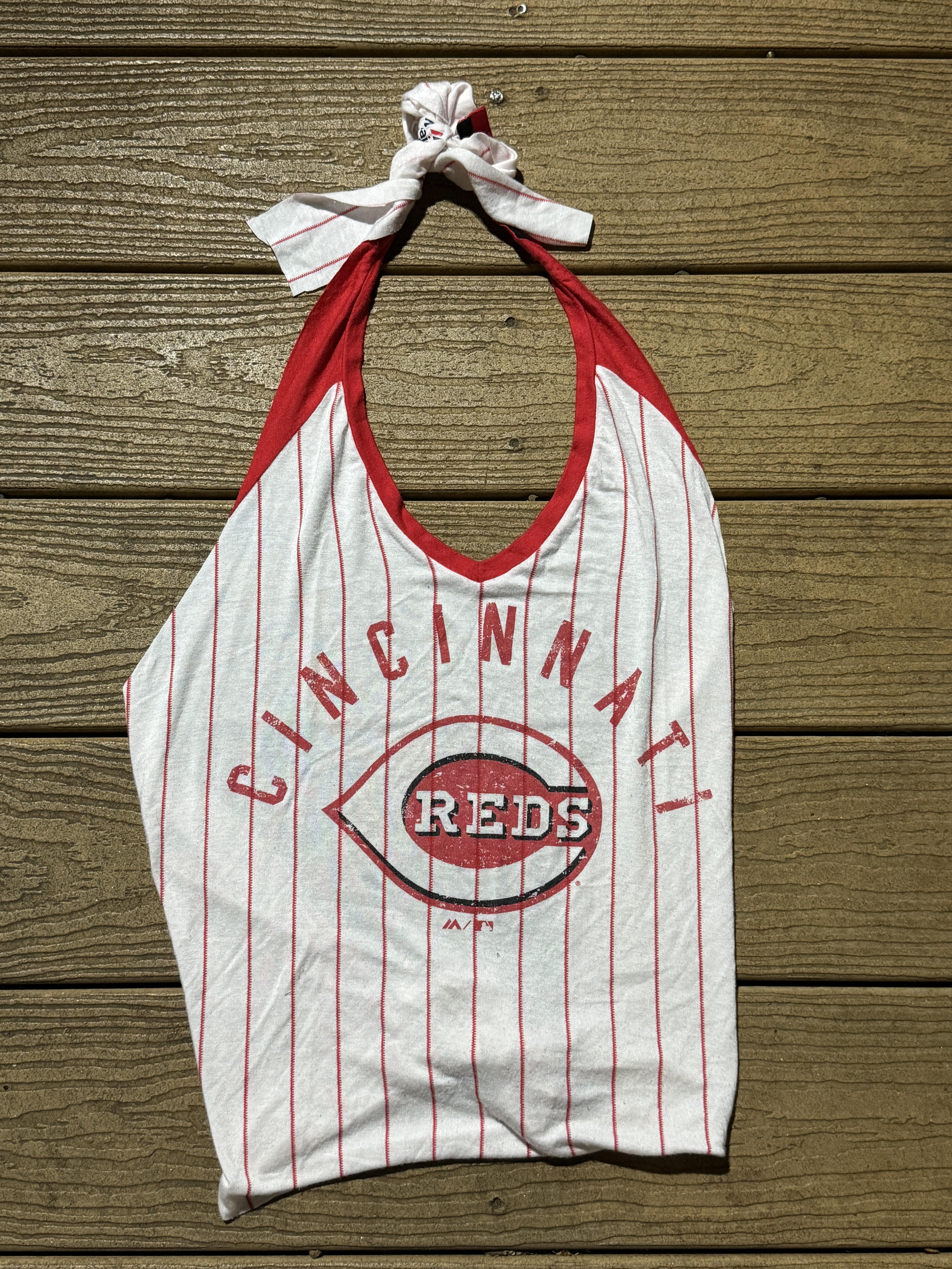 Cincinnati Reds Vintage  Reworked Striped White Halter Top One Size