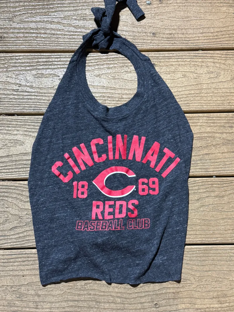 Cincinnati Reds Vintage  Reworked Halter Top OSFM Charcoal