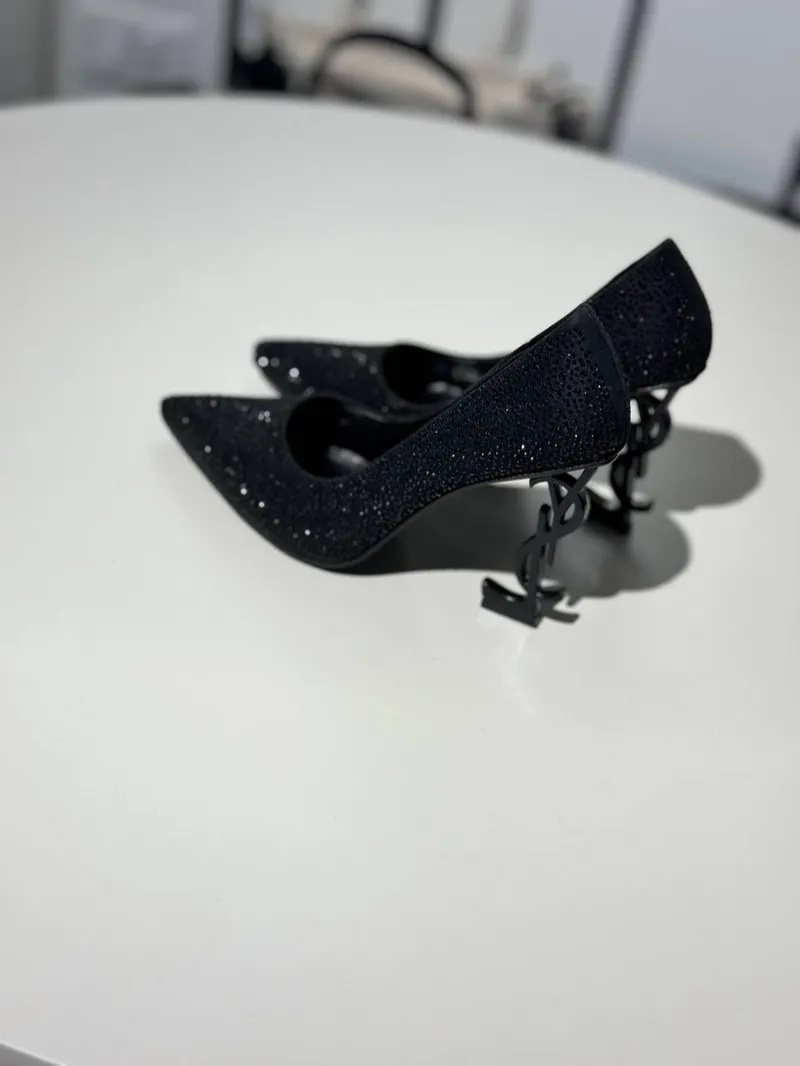 YSL Heels Black Glitter 