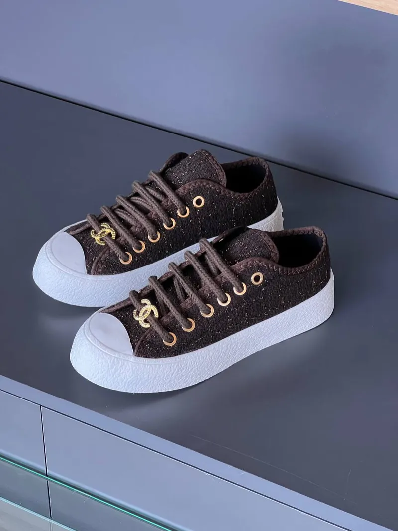 Chanel Tweed Brown Sneakers 
