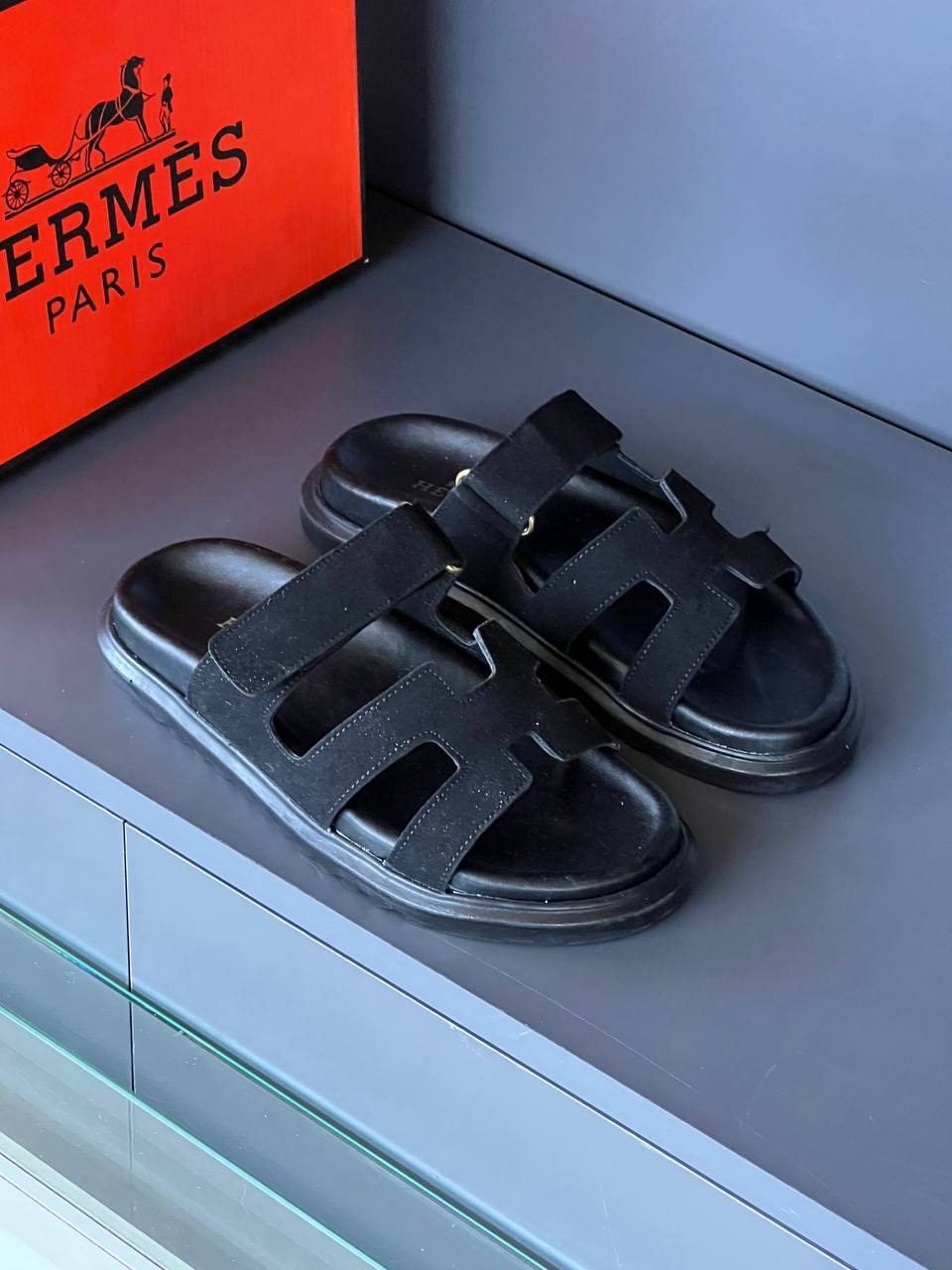 Hermes Chypre Black Sandals 