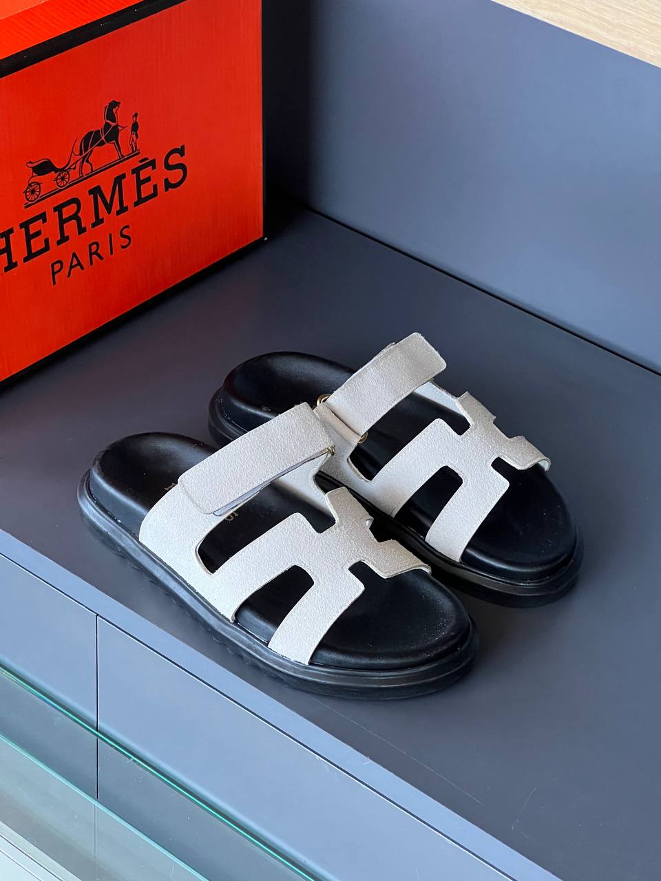 Hermes Chypre White Sandals 
