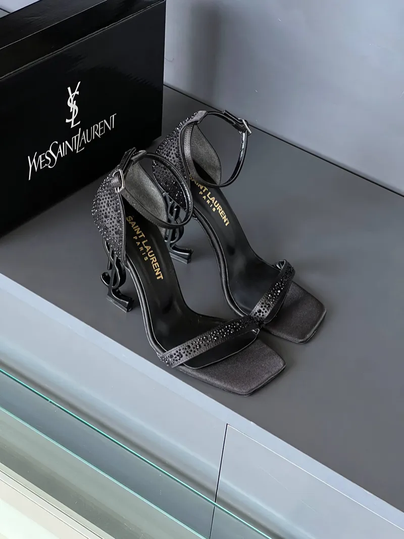 YSL Opyum Crystal Black Sandals 