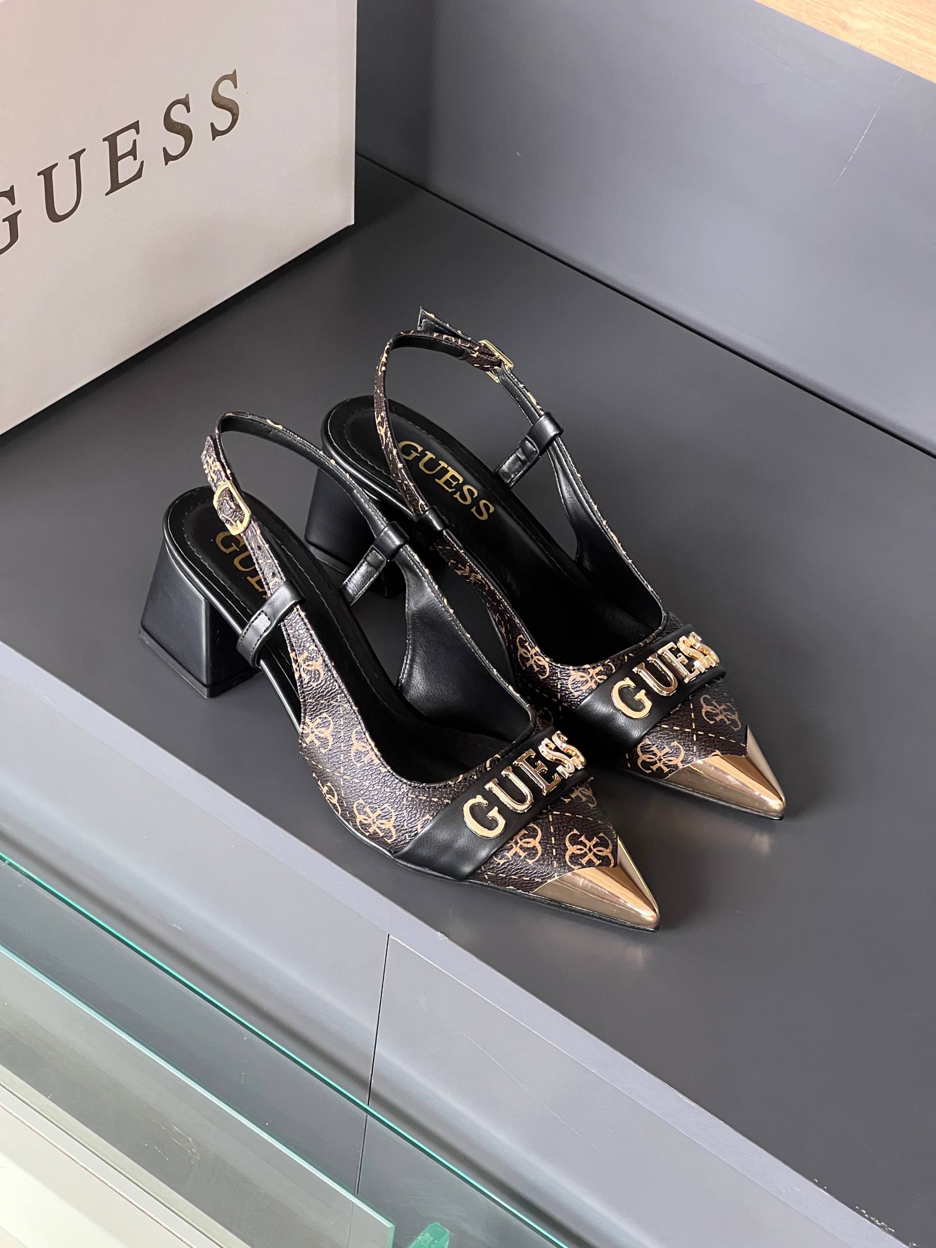 Guess Slingback Brown Block Heels  