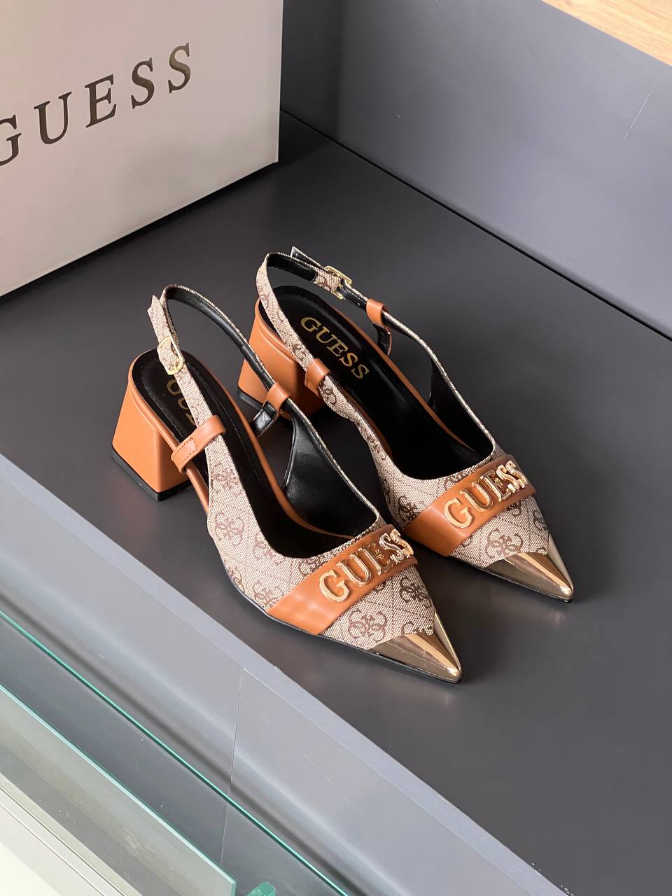 Guess Slingback Camel Block Heels  
