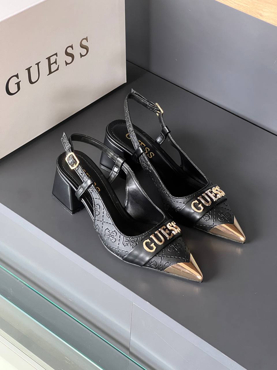 Guess Slingback Black Block Heels  
