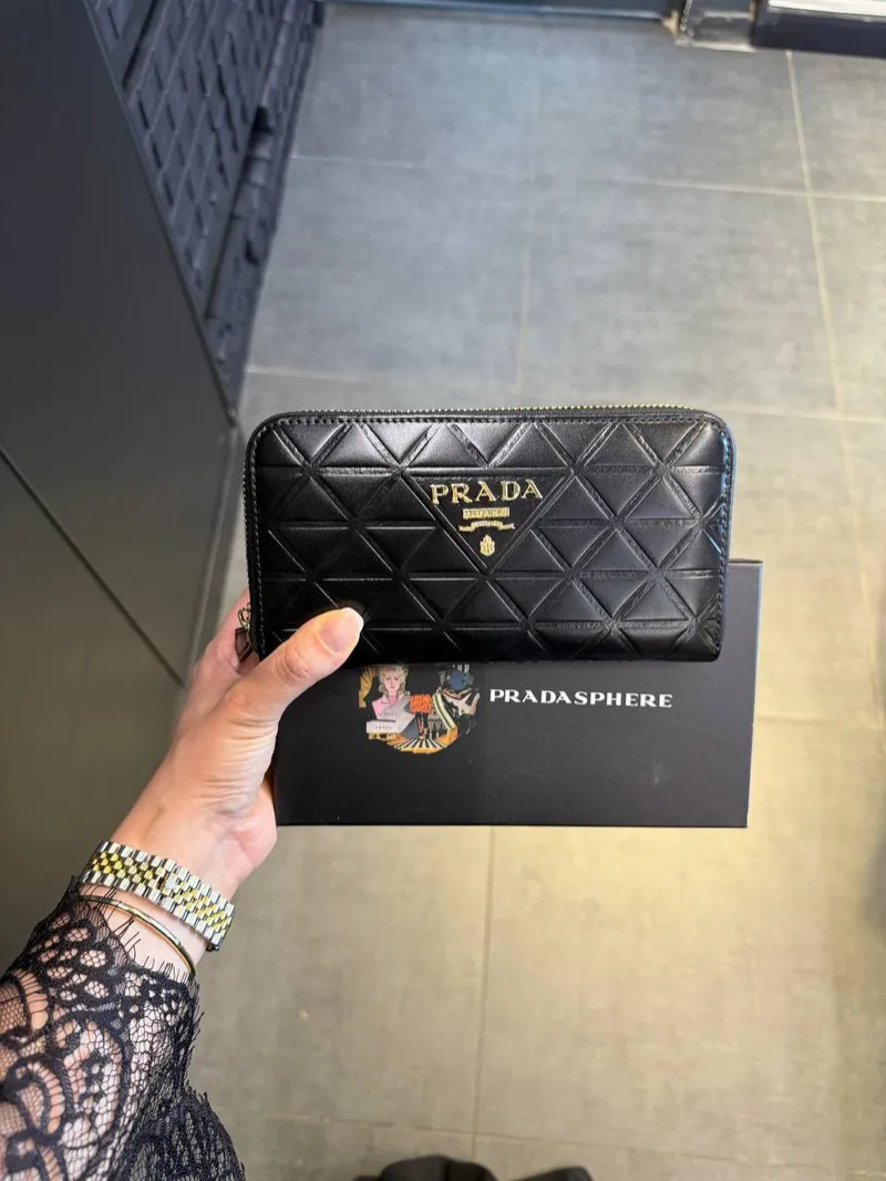 Prada Black Geometric Calfskin Wallet