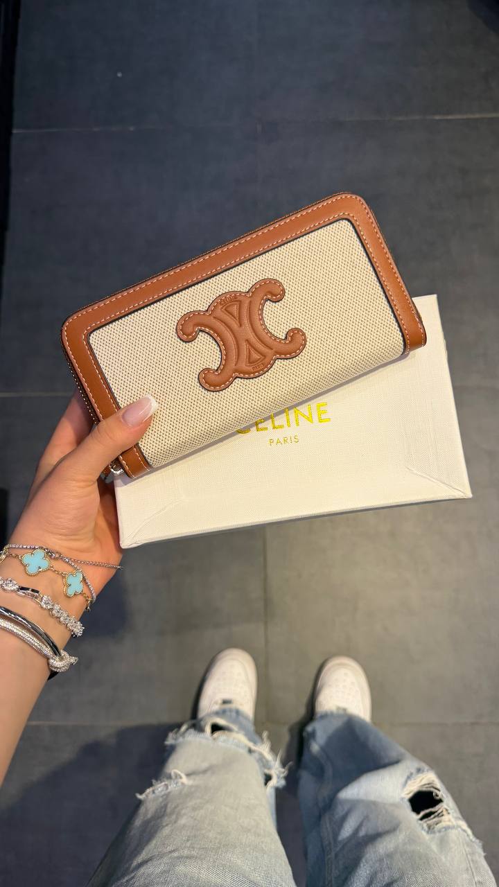 Celine Triomphe Canvas Brown Wallet 