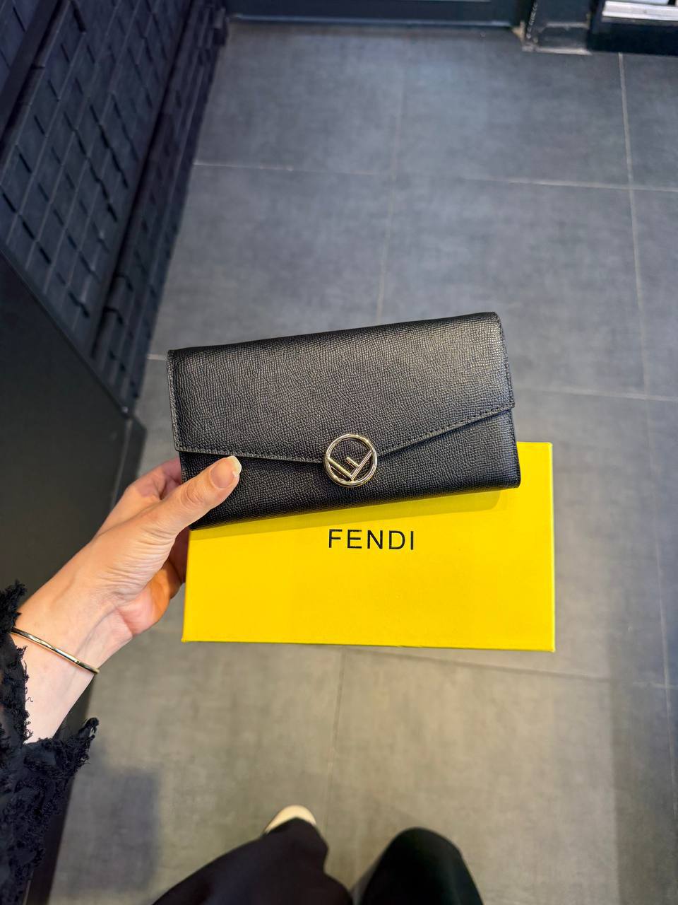 Fendi Leather Black F Logo Wallet 