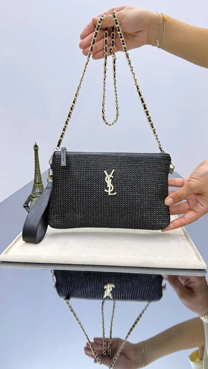 YSL Gabby Raffia Pouch Bag 