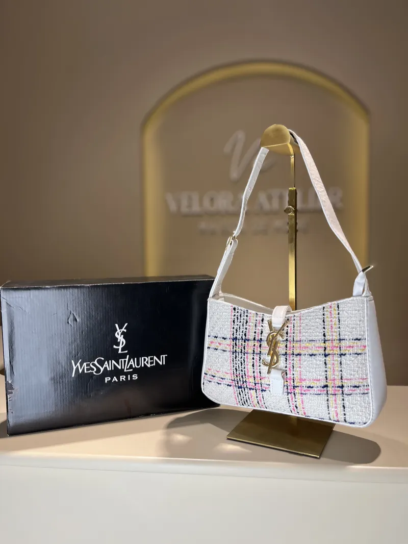 YSL LE5 - Tweed White Shoulder Bag 