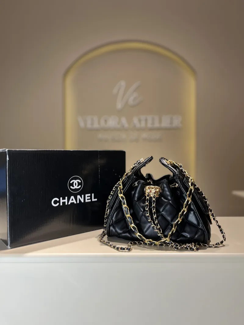 Chanel 25 Small Black Drawstring Bag