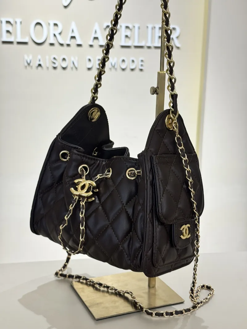 Chanel 25 Small Brown Drawstring Bag