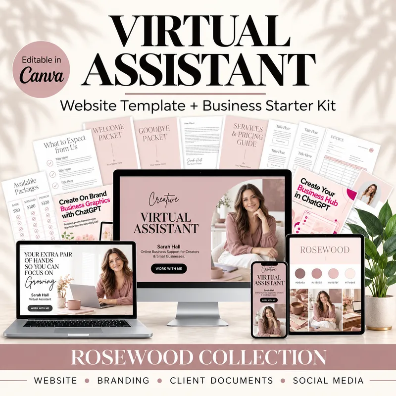 Virtual Assistant Website Template & Business Starter Kit — Rosewood Collection