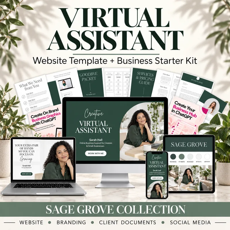 Virtual Assistant Website Template & Business Starter Kit — Sage Grove Collection 
