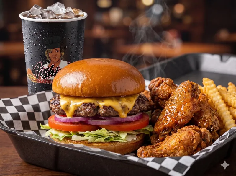 Burger & 6 Piece Wing Combo