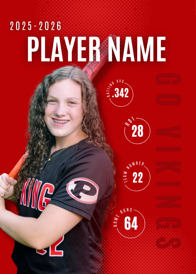 Personalized Athlete Stats Card Template — Red (5x7)
