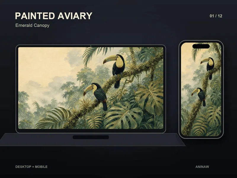 Painted Aviary — 12 Premium Wallpapers for Desktop & Phone