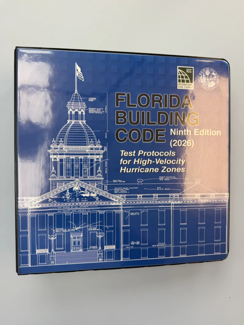 2026 Florida Building Code Test Protocols for High Velocity Hurricane Zone pre-highlighted and tabbed
