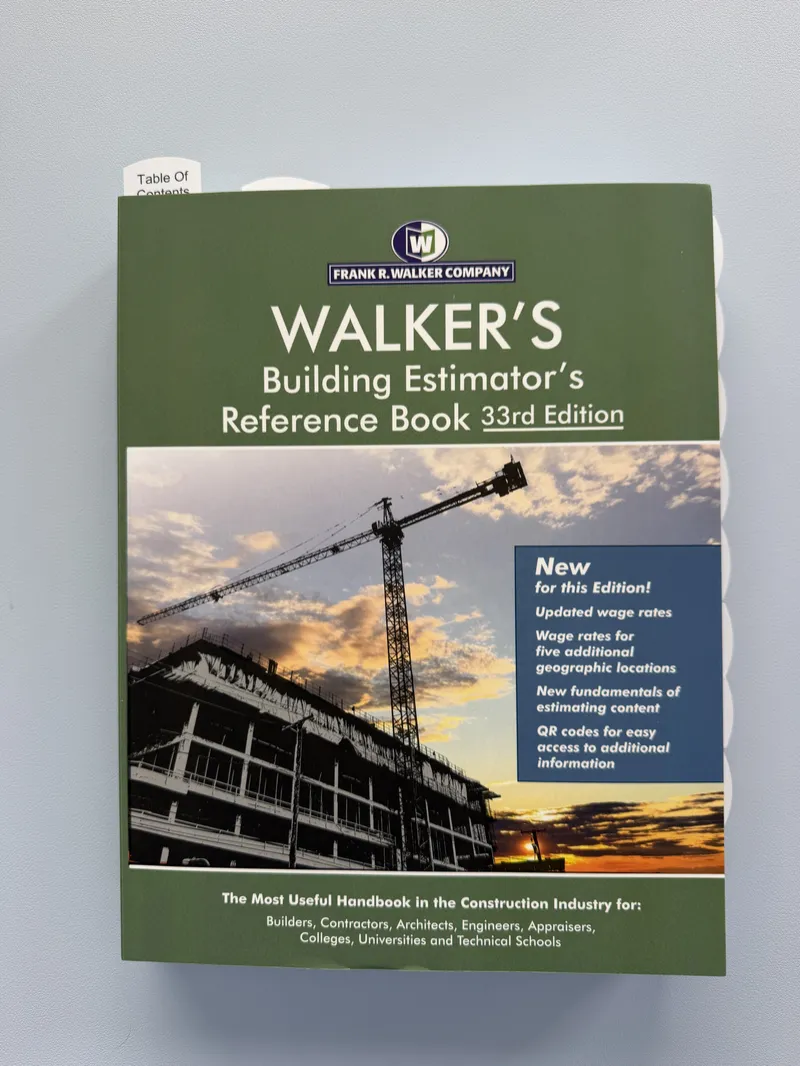 Walker's Building Estimator's Reference Book 33rd Edition pre-highlighted and tabbed Roofing Exam