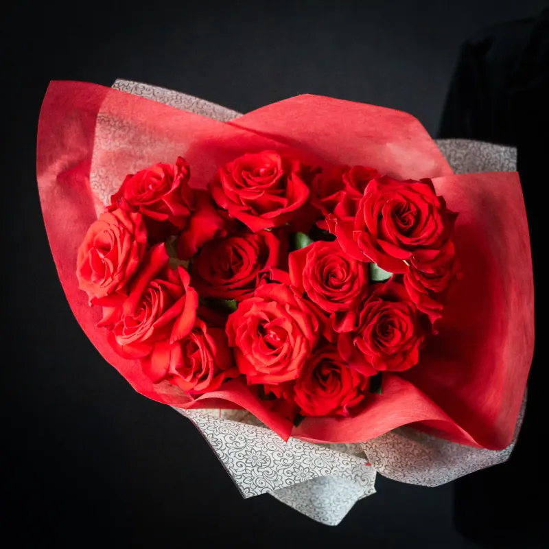 Red-White-Yellow-Orange Roses Bouquet