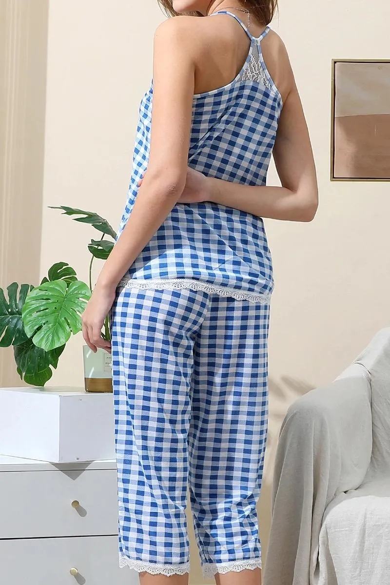 Lace Trim Racerback Capri Pajama Set
