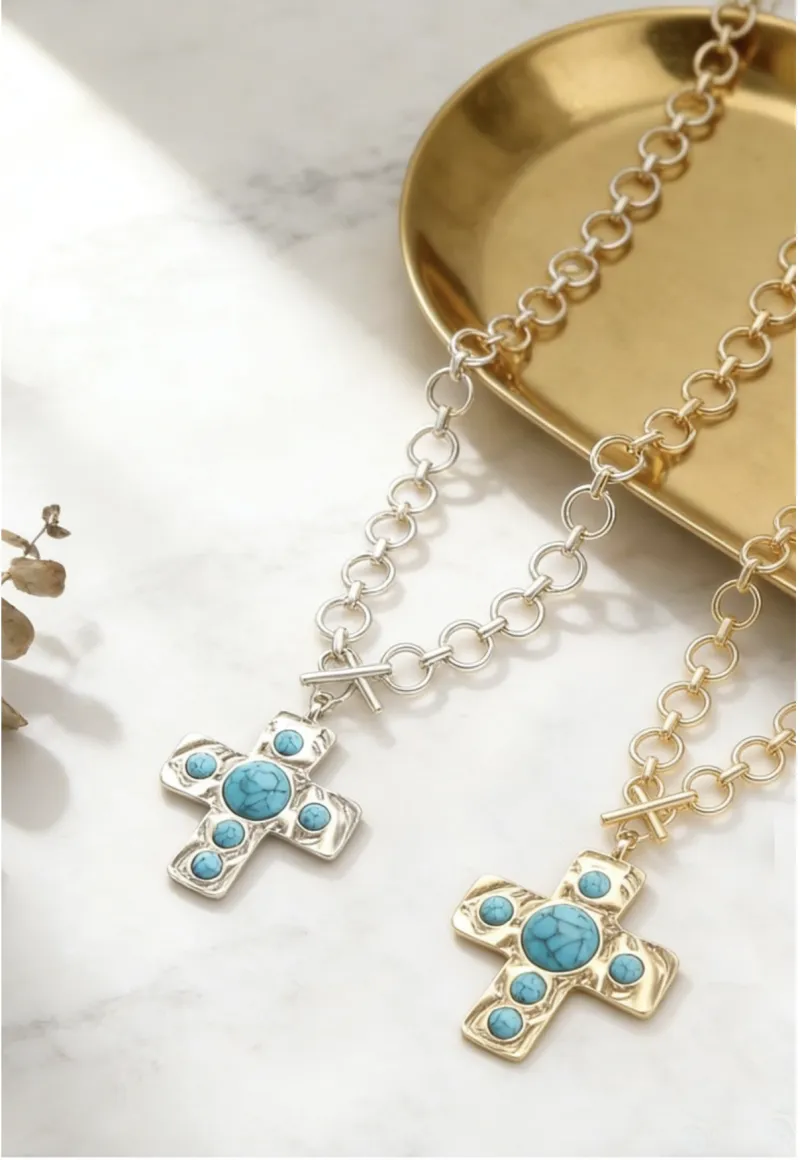 Notable Hammered Cross Toggle Necklace
